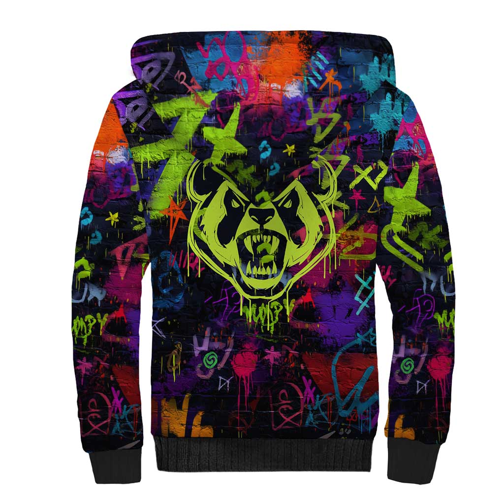 Graffiti Hip Hop Sherpa Hoodie with Neon Bear and Street Artist Panda Design - Wonder Print Shop