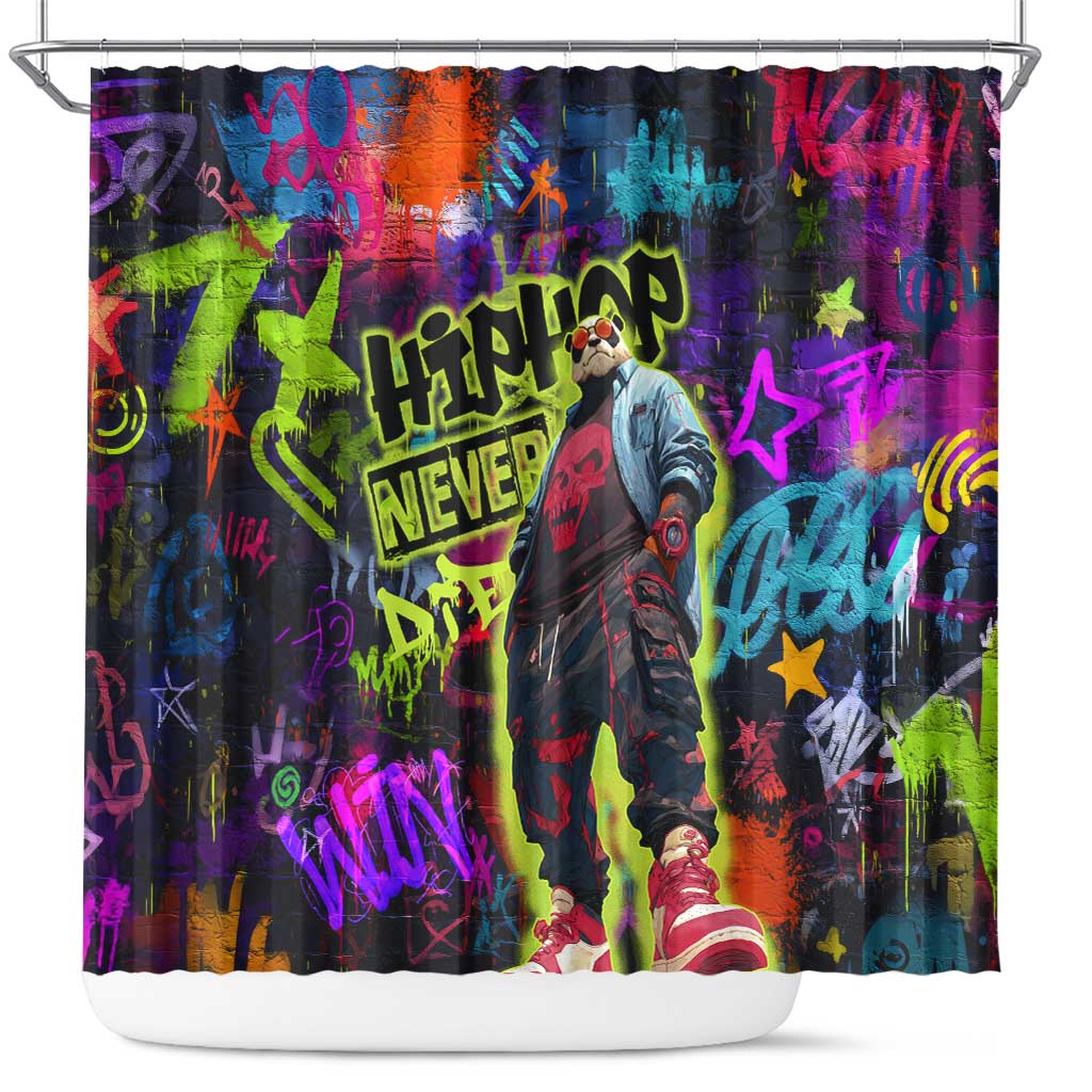 Graffiti Hip Hop Shower Curtain with Neon Bear and Street Artist Panda Design - Wonder Print Shop