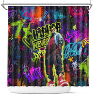 Graffiti Hip Hop Shower Curtain with Neon Bear and Street Artist Panda Design - Wonder Print Shop