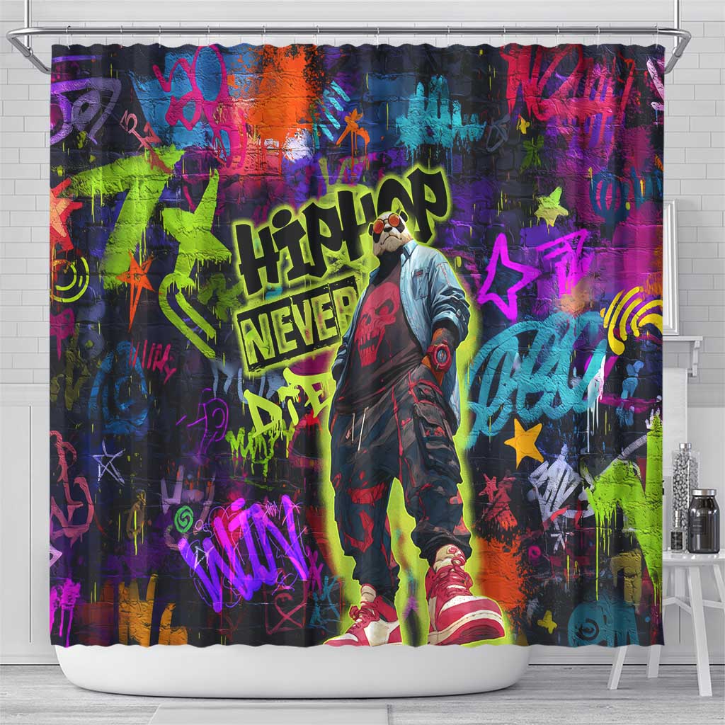 Graffiti Hip Hop Shower Curtain with Neon Bear and Street Artist Panda Design - Wonder Print Shop