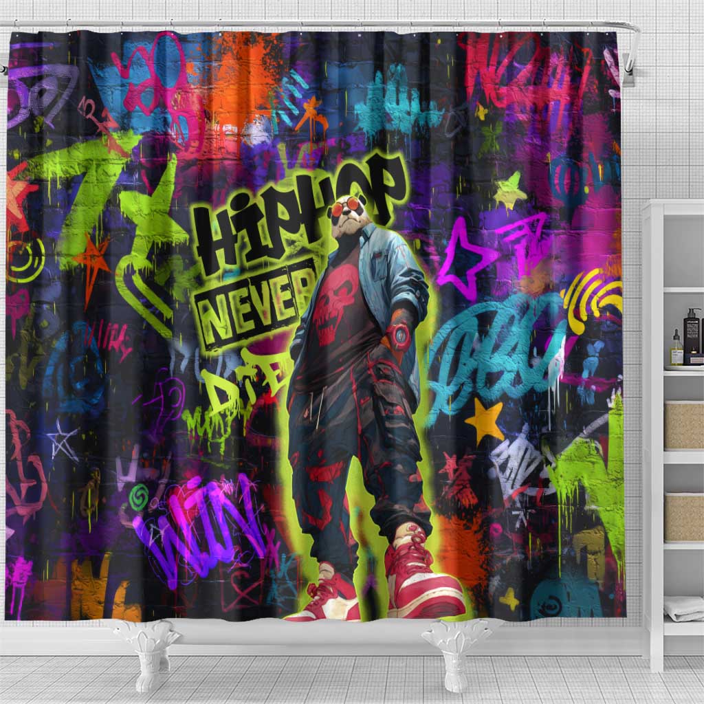 Graffiti Hip Hop Shower Curtain with Neon Bear and Street Artist Panda Design - Wonder Print Shop
