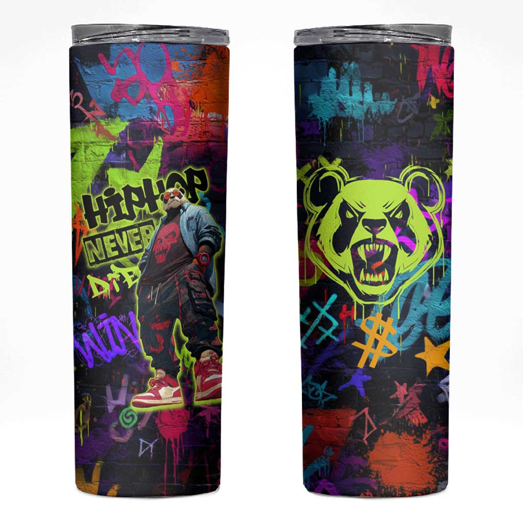 Graffiti Hip Hop Skinny Tumbler with Neon Bear and Street Artist Panda Design - Wonder Print Shop