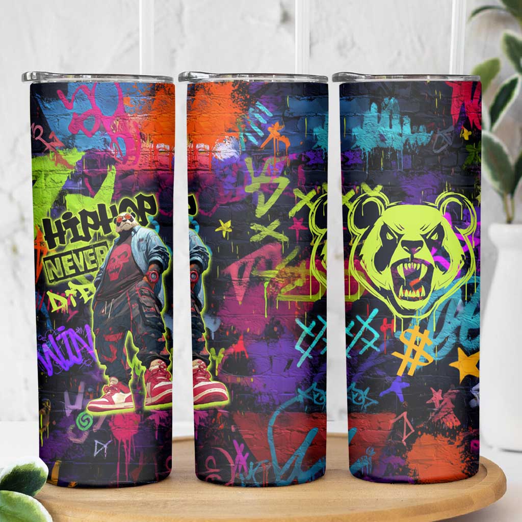 Graffiti Hip Hop Skinny Tumbler with Neon Bear and Street Artist Panda Design - Wonder Print Shop