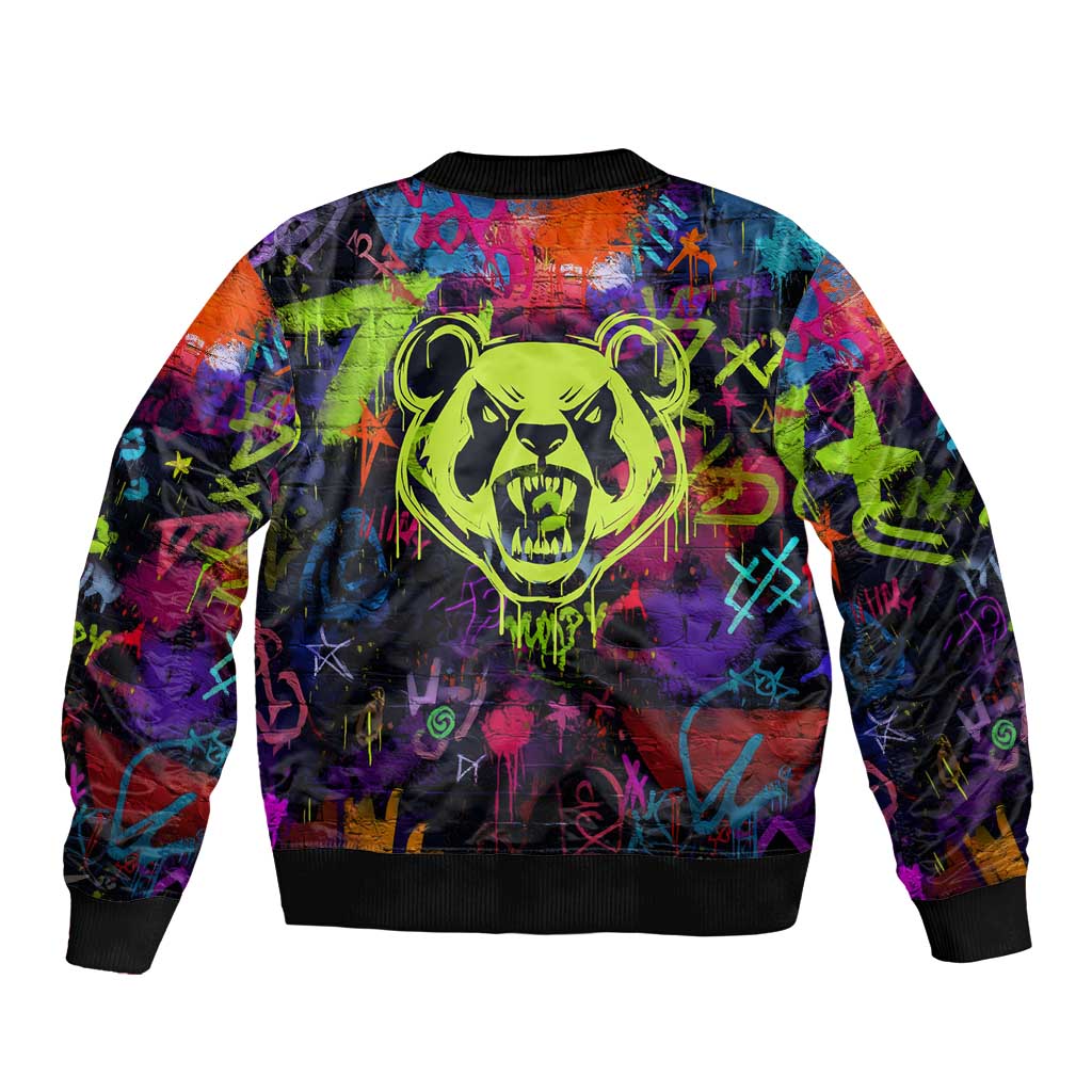 Graffiti Hip Hop Sleeve Zip Bomber Jacket with Neon Bear and Street Artist Panda Design - Wonder Print Shop