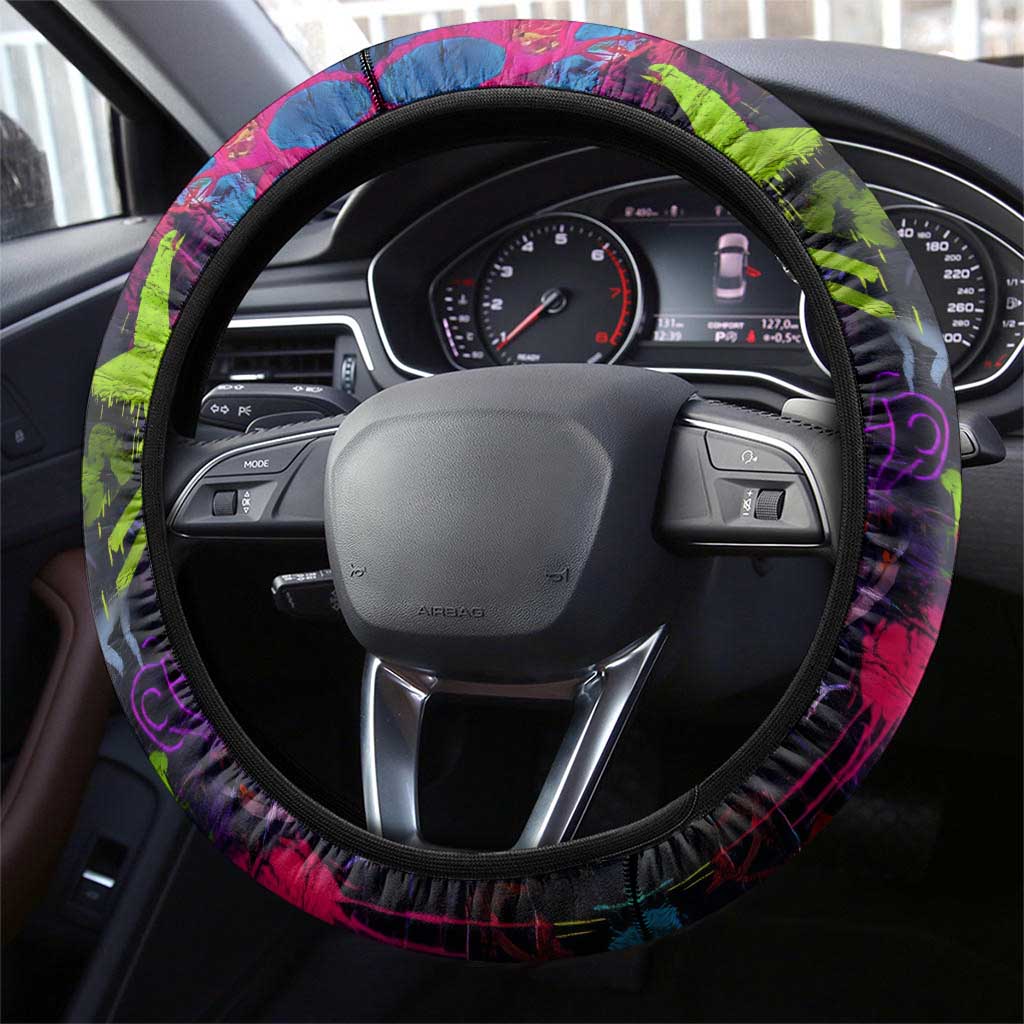 Graffiti Hip Hop Steering Wheel Cover with Neon Bear and Street Artist Panda Design - Wonder Print Shop