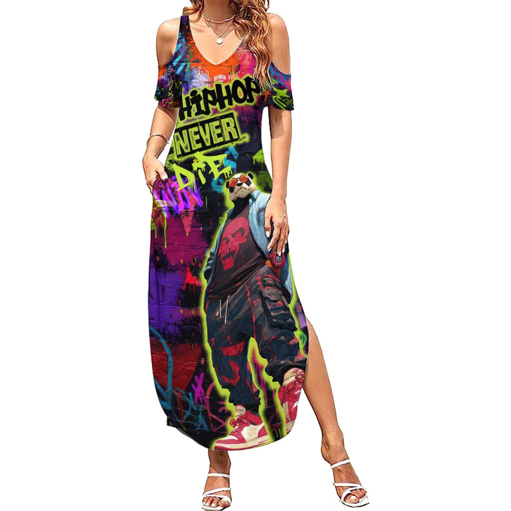 Graffiti Hip Hop Summer Maxi Dress with Neon Bear and Street Artist Panda Design - Wonder Print Shop