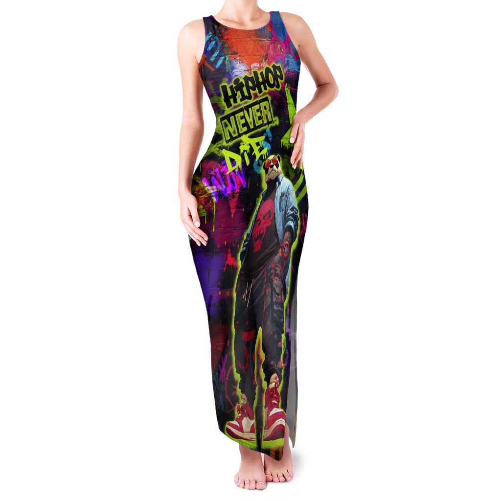 Graffiti Hip Hop Tank Maxi Dress with Neon Bear and Street Artist Panda Design - Wonder Print Shop