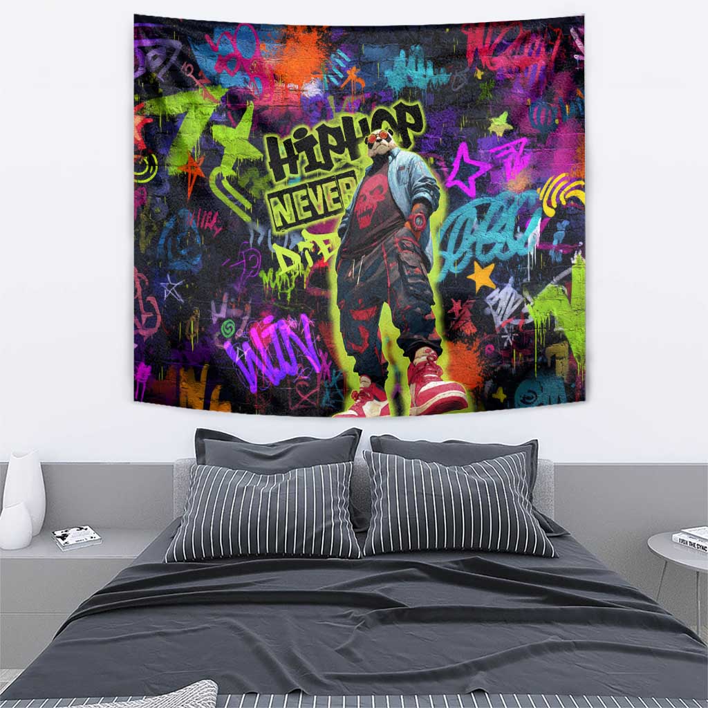 Graffiti Hip Hop Tapestry with Neon Bear and Street Artist Panda Design - Wonder Print Shop