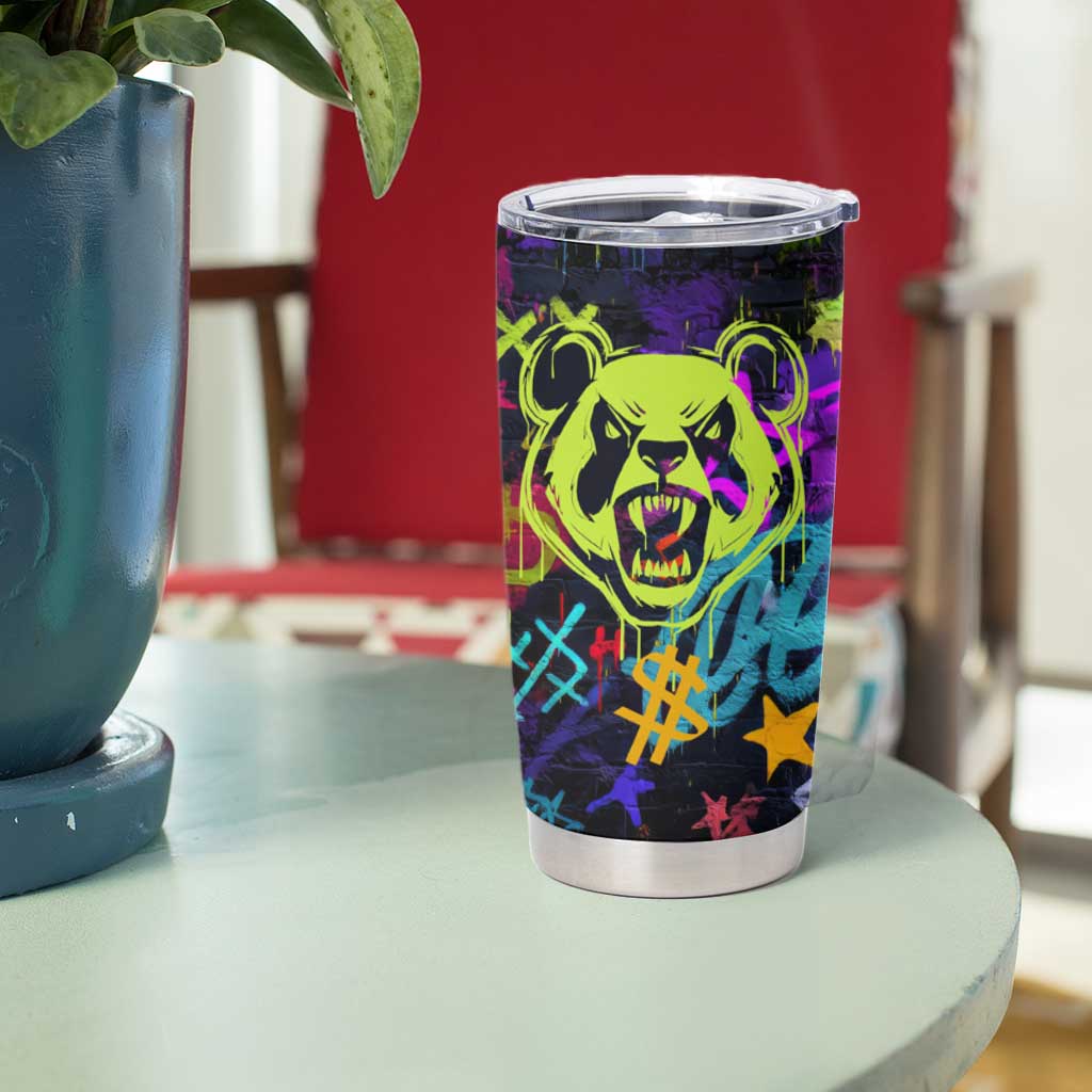 Graffiti Hip Hop Tumbler Cup with Neon Bear and Street Artist Panda Design - Wonder Print Shop