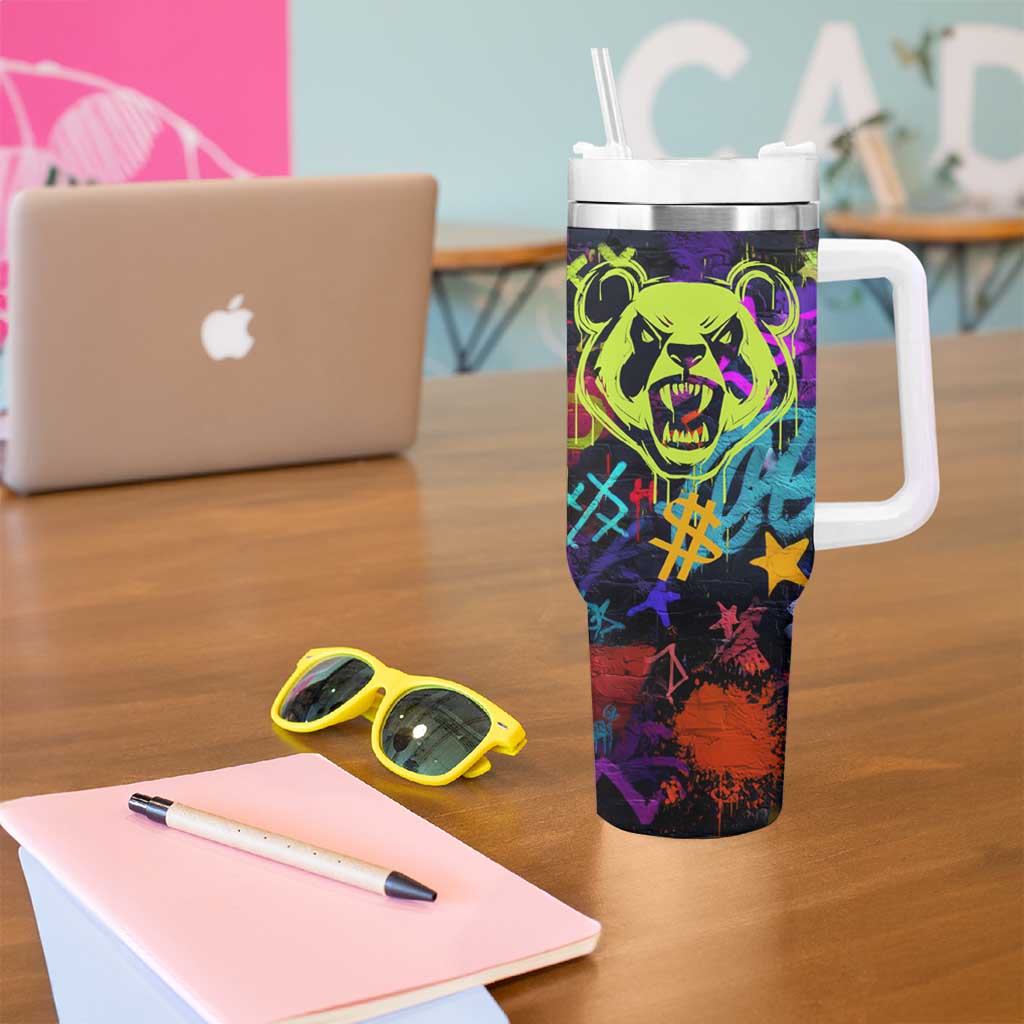 Graffiti Hip Hop Tumbler With Handle with Neon Bear and Street Artist Panda Design - Wonder Print Shop