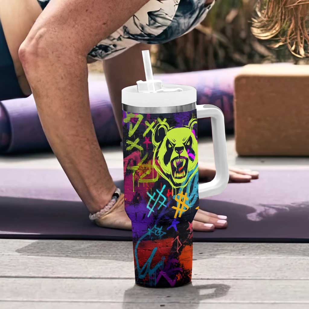 Graffiti Hip Hop Tumbler With Handle with Neon Bear and Street Artist Panda Design - Wonder Print Shop