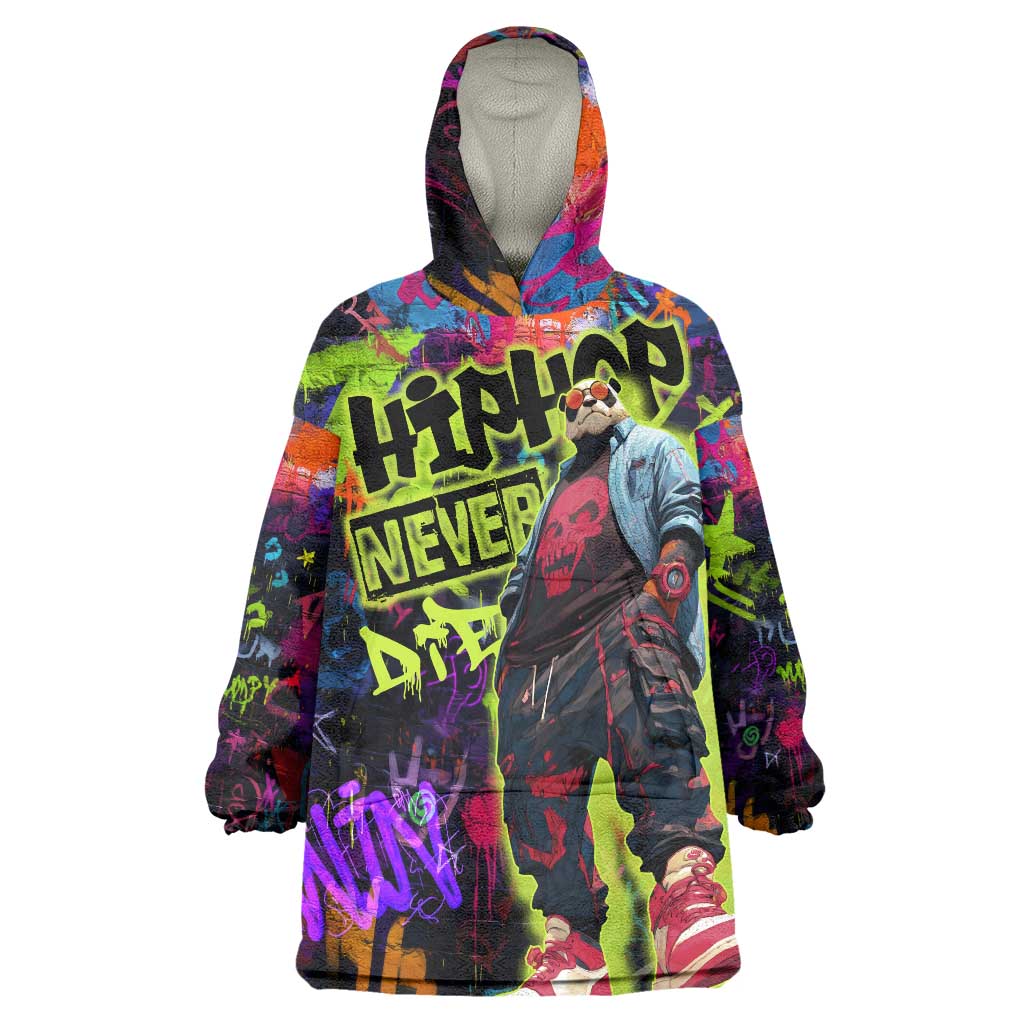 Graffiti Hip Hop Wearable Blanket Hoodie with Neon Bear and Street Artist Panda Design - Wonder Print Shop