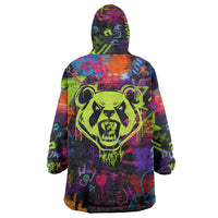 Graffiti Hip Hop Wearable Blanket Hoodie with Neon Bear and Street Artist Panda Design - Wonder Print Shop