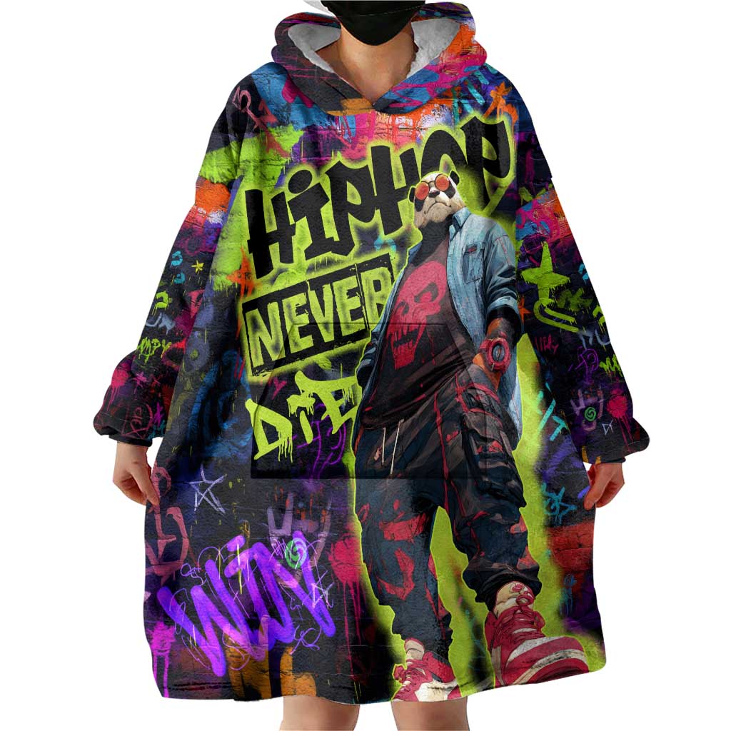 Graffiti Hip Hop Wearable Blanket Hoodie with Neon Bear and Street Artist Panda Design - Wonder Print Shop