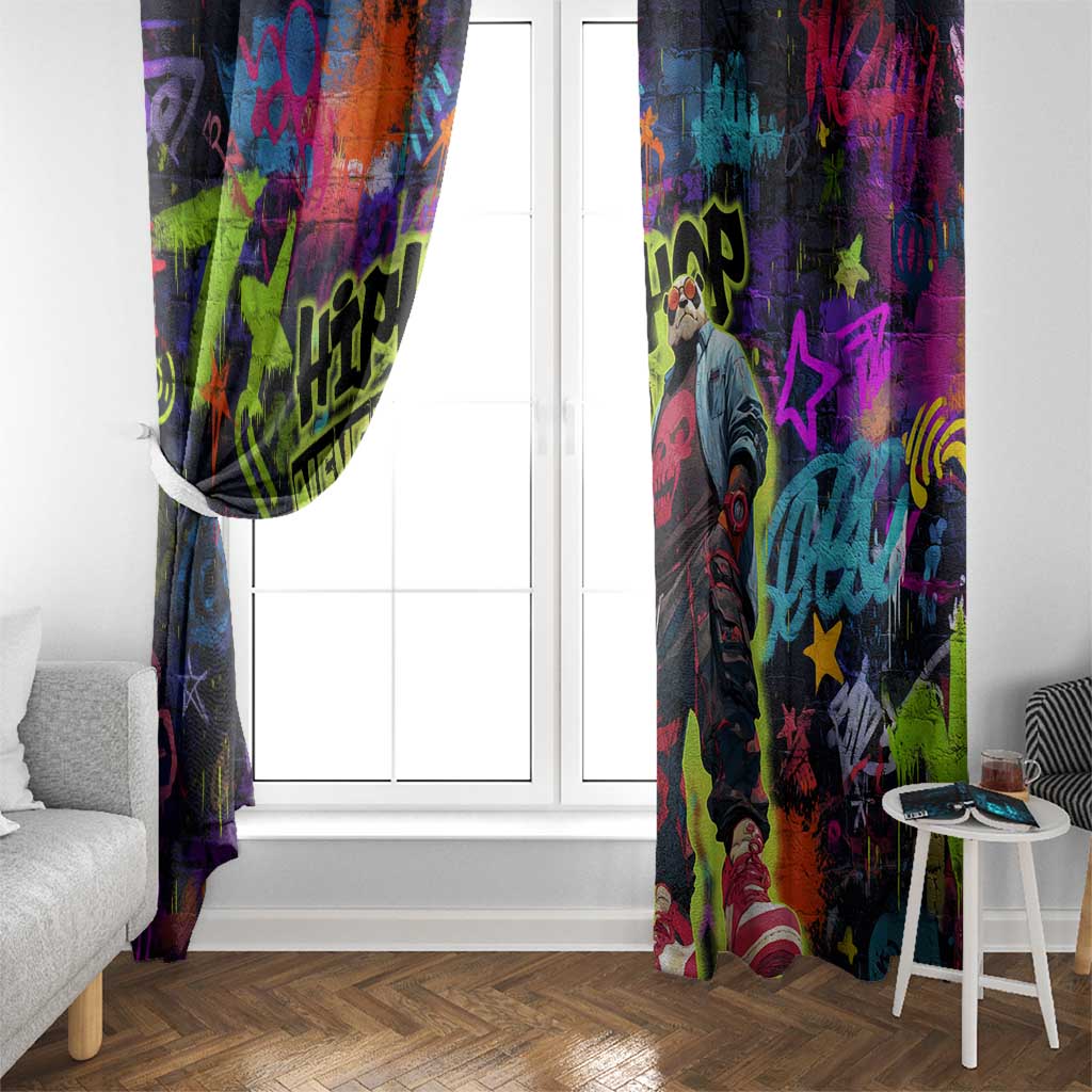 Graffiti Hip Hop Window Curtain with Neon Bear and Street Artist Panda Design - Wonder Print Shop