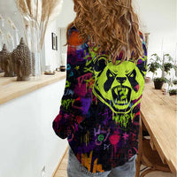 Graffiti Hip Hop Women Casual Shirt with Neon Bear and Street Artist Panda Design - Wonder Print Shop