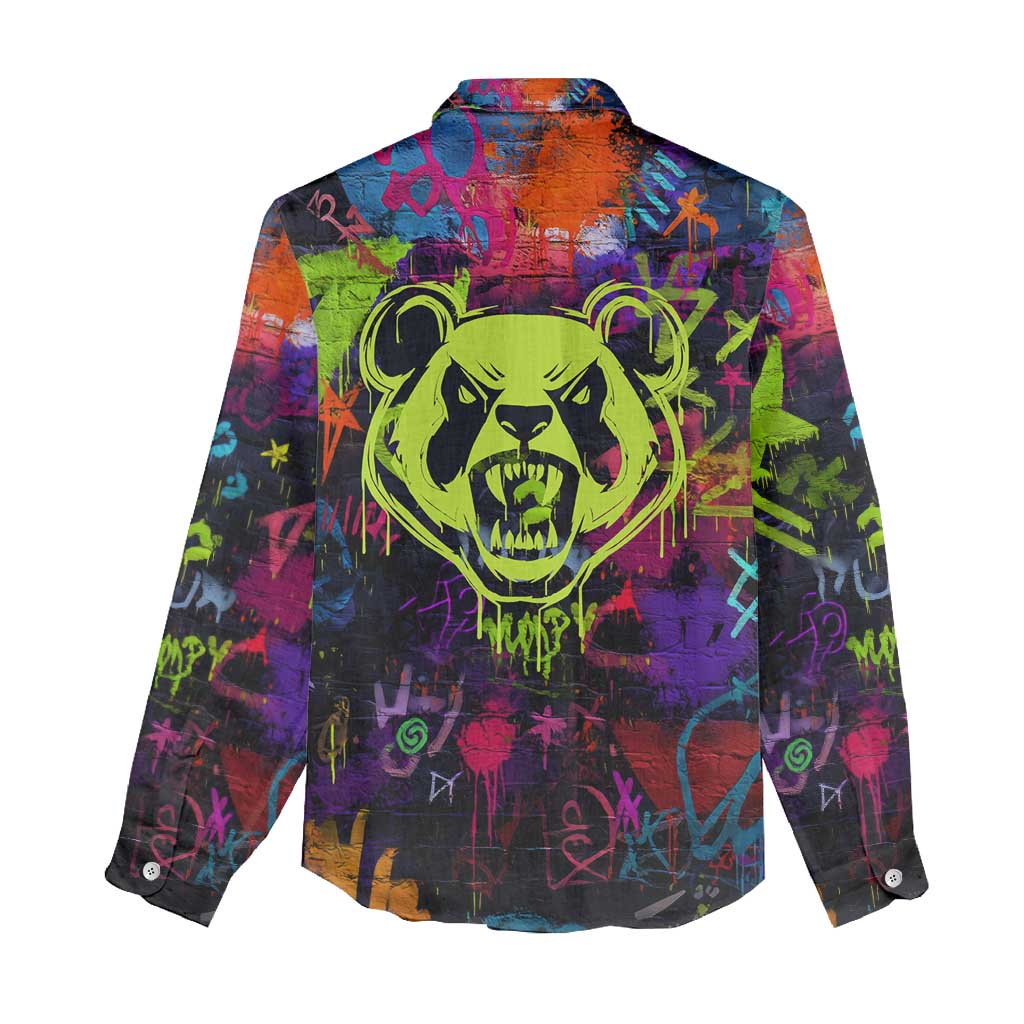 Graffiti Hip Hop Women Casual Shirt with Neon Bear and Street Artist Panda Design - Wonder Print Shop