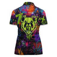Graffiti Hip Hop Women Polo Shirt with Neon Bear and Street Artist Panda Design - Wonder Print Shop