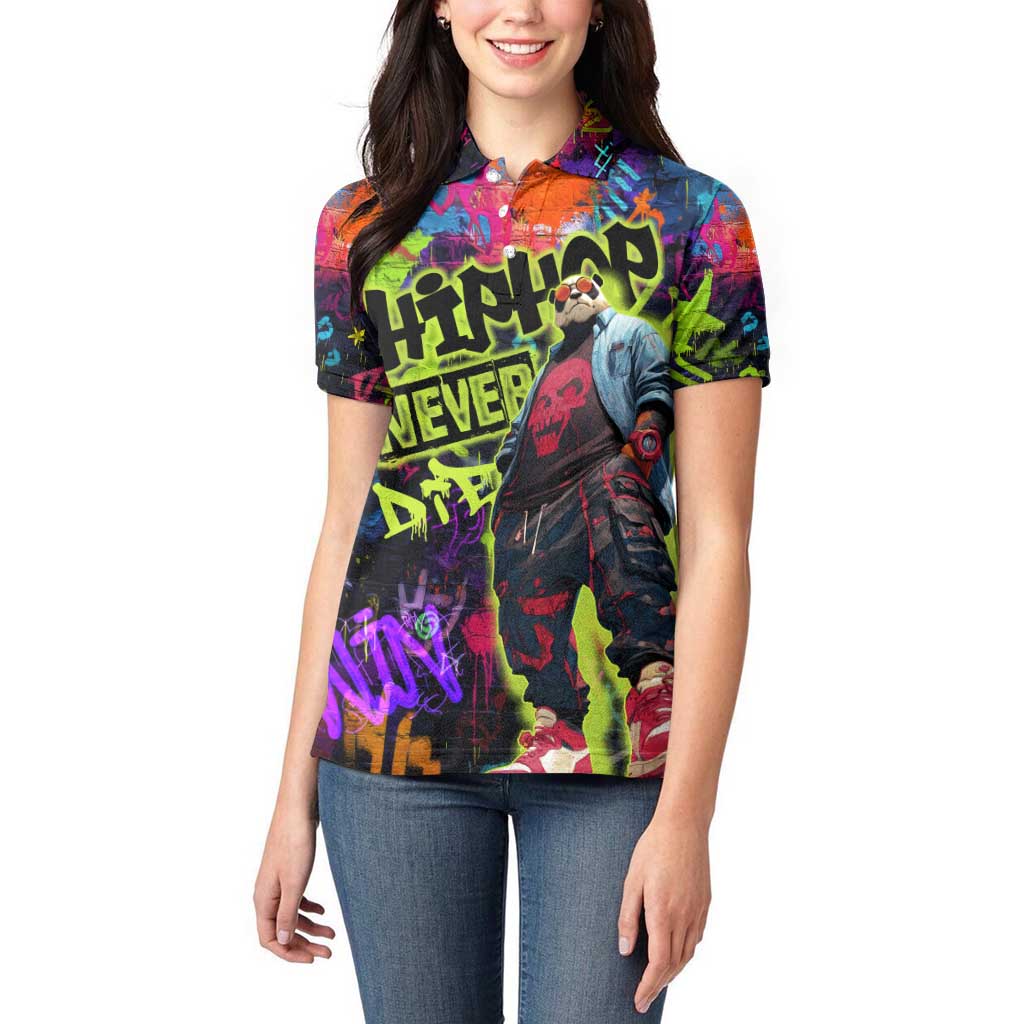 Graffiti Hip Hop Women Polo Shirt with Neon Bear and Street Artist Panda Design - Wonder Print Shop