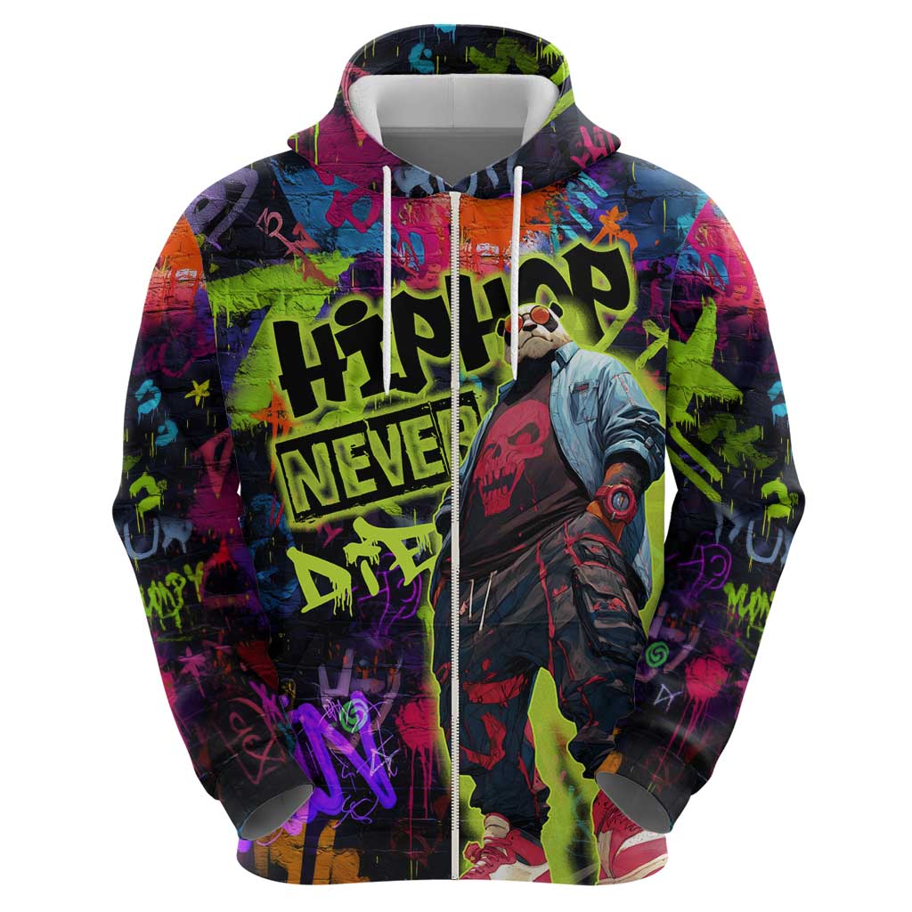 Graffiti Hip Hop Zip Hoodie with Neon Bear and Street Artist Panda Design - Wonder Print Shop