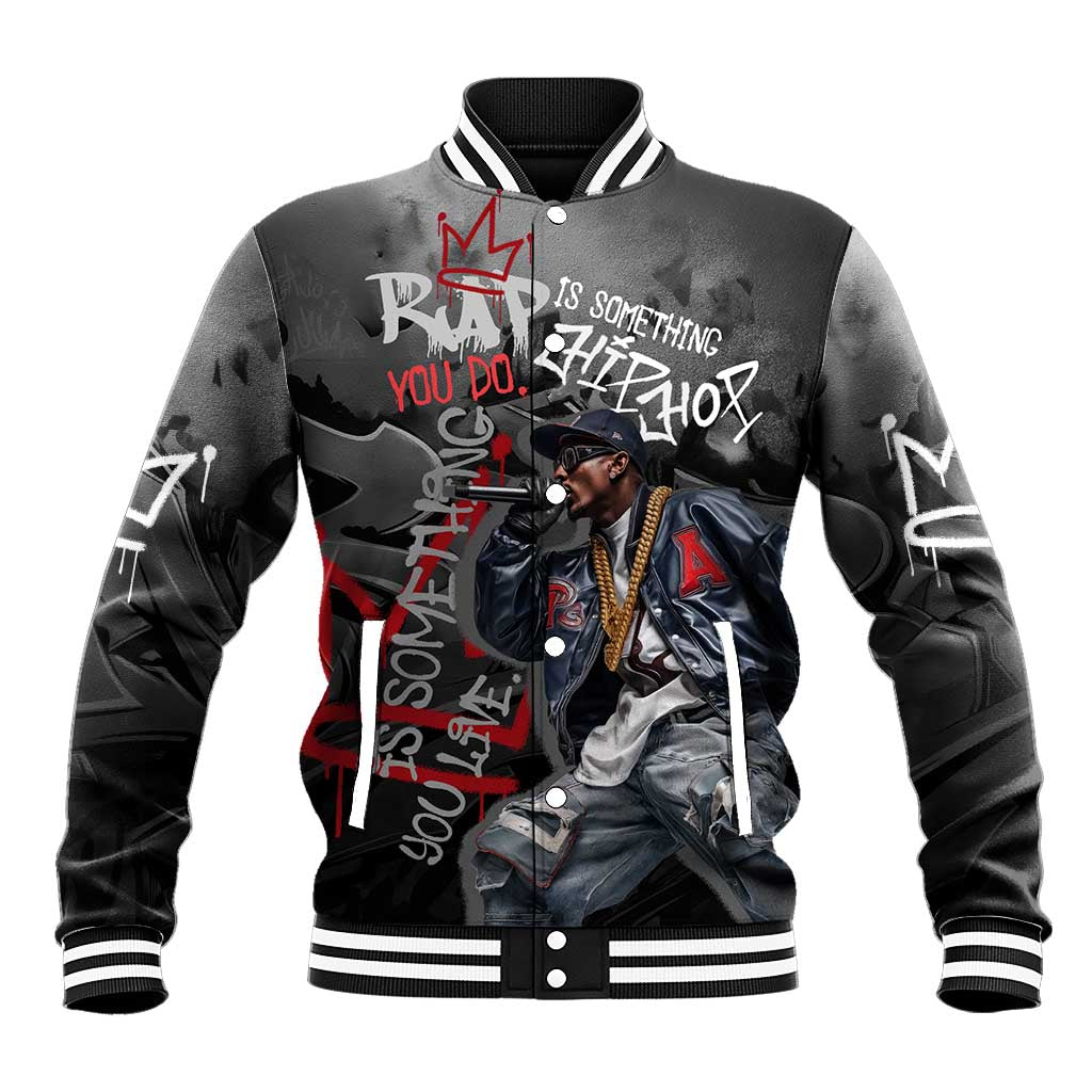 Rap Star Streetwear Baseball Jacket with Graffiti Lettering and Hip Hop - Wonder Print Shop