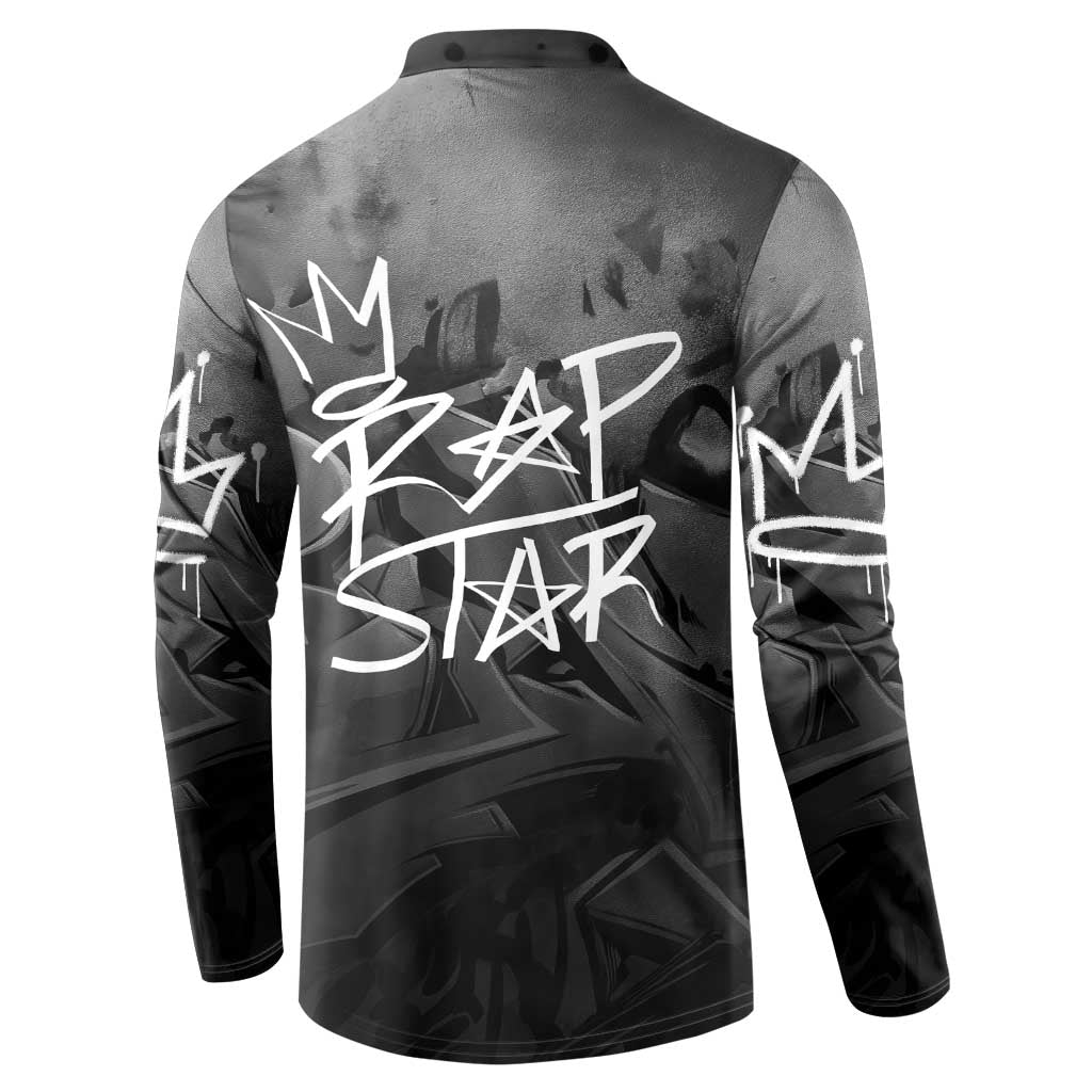 Rap Star Streetwear Button Sweatshirt with Graffiti Lettering and Hip Hop - Wonder Print Shop
