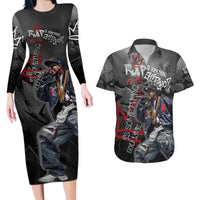 Rap Star Streetwear Couples Matching Long Sleeve Bodycon Dress and Hawaiian Shirt with Graffiti Lettering and Hip Hop - Wonder Print Shop