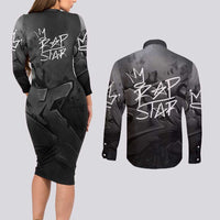 Rap Star Streetwear Couples Matching Long Sleeve Bodycon Dress and Long Sleeve Button Shirt with Graffiti Lettering and Hip Hop - Wonder Print Shop