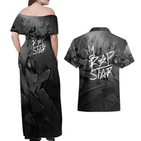 Rap Star Streetwear Couples Matching Off Shoulder Maxi Dress and Hawaiian Shirt with Graffiti Lettering and Hip Hop - Wonder Print Shop