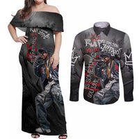 Rap Star Streetwear Couples Matching Off Shoulder Maxi Dress and Long Sleeve Button Shirt with Graffiti Lettering and Hip Hop - Wonder Print Shop
