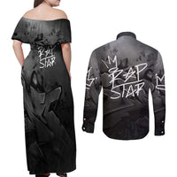 Rap Star Streetwear Couples Matching Off Shoulder Maxi Dress and Long Sleeve Button Shirt with Graffiti Lettering and Hip Hop - Wonder Print Shop