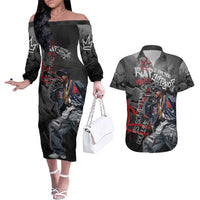 Rap Star Streetwear Couples Matching Off The Shoulder Long Sleeve Dress and Hawaiian Shirt with Graffiti Lettering and Hip Hop - Wonder Print Shop