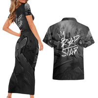Rap Star Streetwear Couples Matching Short Sleeve Bodycon Dress and Hawaiian Shirt with Graffiti Lettering and Hip Hop - Wonder Print Shop