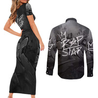 Rap Star Streetwear Couples Matching Short Sleeve Bodycon Dress and Long Sleeve Button Shirt with Graffiti Lettering and Hip Hop - Wonder Print Shop