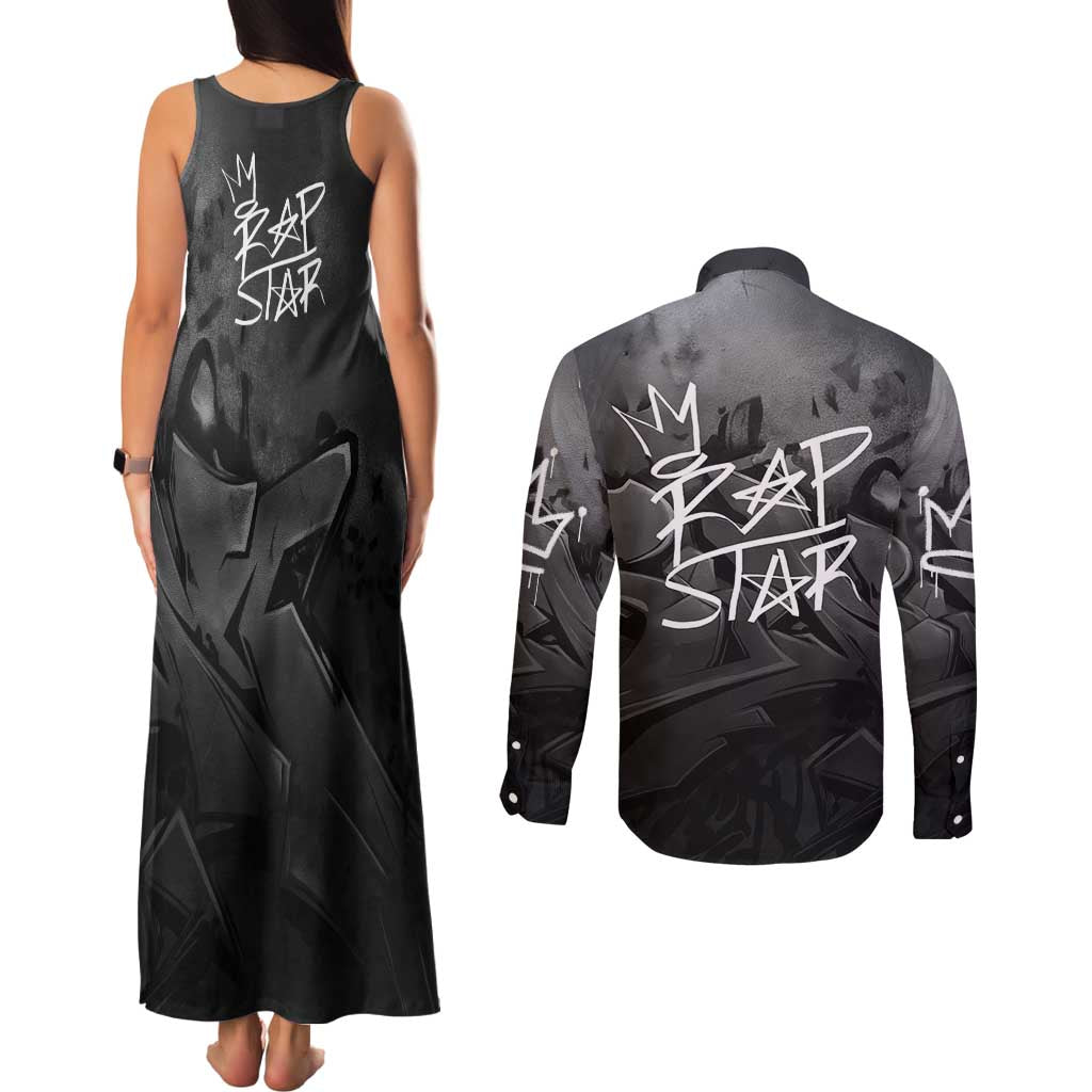 Rap Star Streetwear Couples Matching Tank Maxi Dress and Long Sleeve Button Shirt with Graffiti Lettering and Hip Hop - Wonder Print Shop