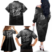 Rap Star Streetwear Family Matching Off The Shoulder Long Sleeve Dress and Hawaiian Shirt with Graffiti Lettering and Hip Hop - Wonder Print Shop