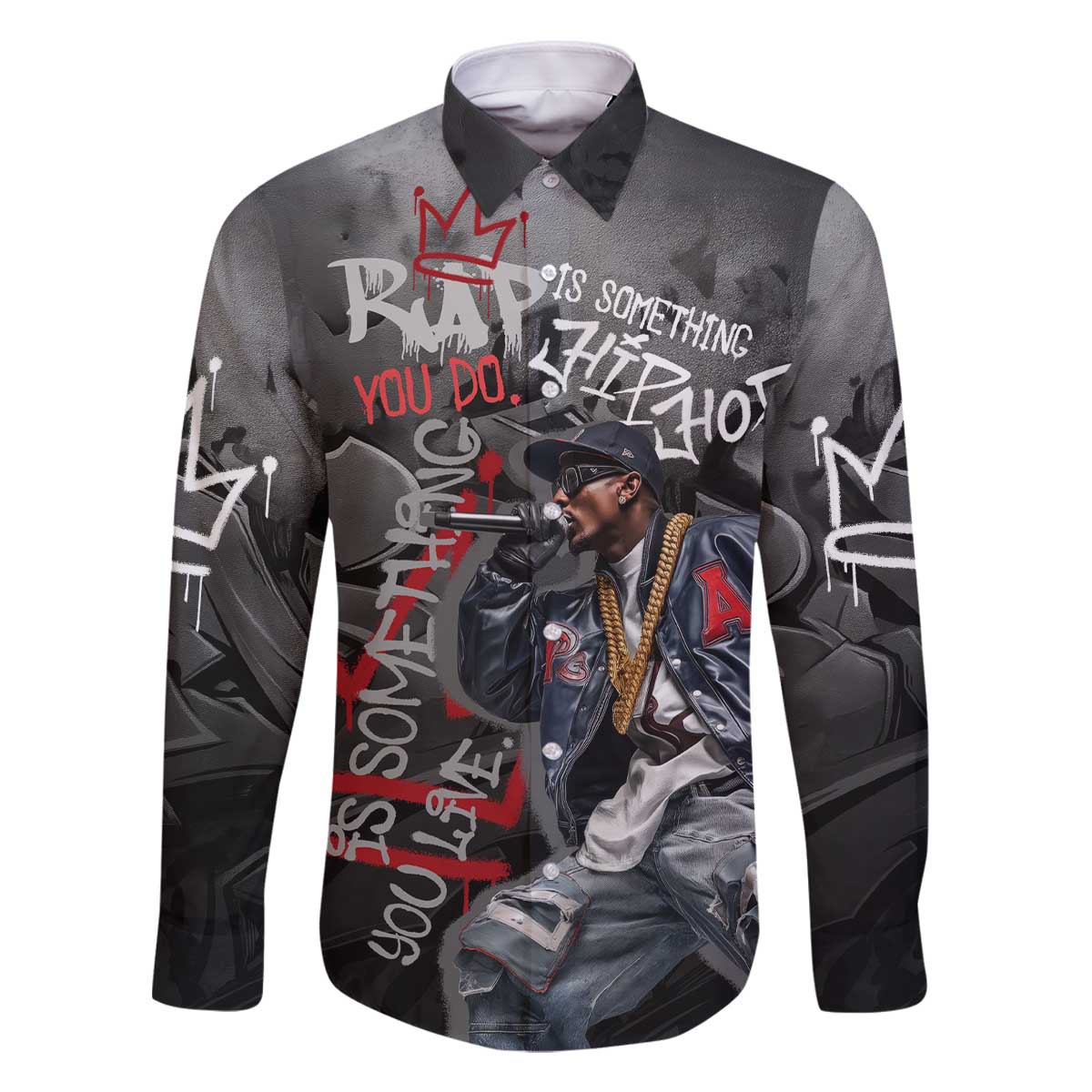 Rap Star Streetwear Family Matching Off The Shoulder Long Sleeve Dress and Hawaiian Shirt with Graffiti Lettering and Hip Hop - Wonder Print Shop