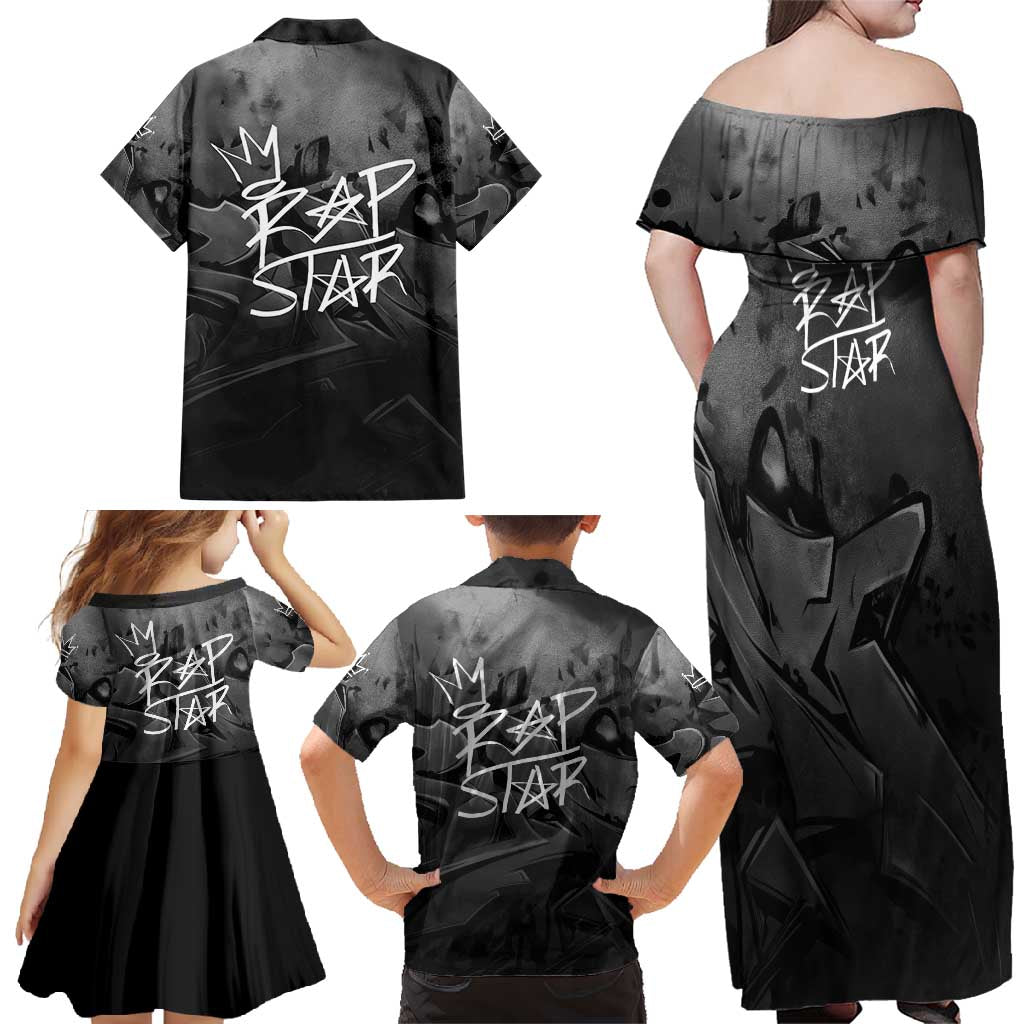 Rap Star Streetwear Family Matching Off Shoulder Maxi Dress and Hawaiian Shirt with Graffiti Lettering and Hip Hop - Wonder Print Shop