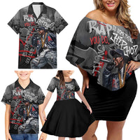 Rap Star Streetwear Family Matching Off Shoulder Short Dress and Hawaiian Shirt with Graffiti Lettering and Hip Hop - Wonder Print Shop