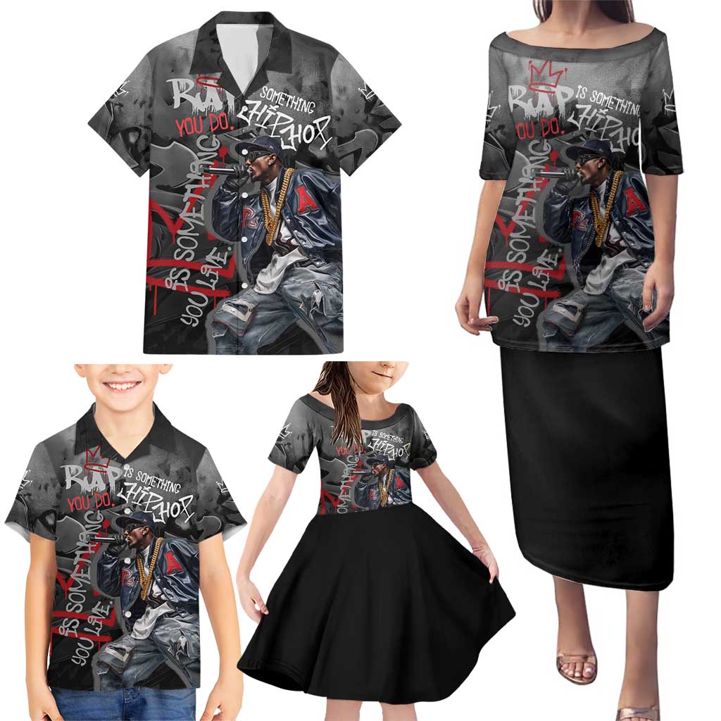 Rap Star Streetwear Family Matching Puletasi and Hawaiian Shirt with Graffiti Lettering and Hip Hop - Wonder Print Shop