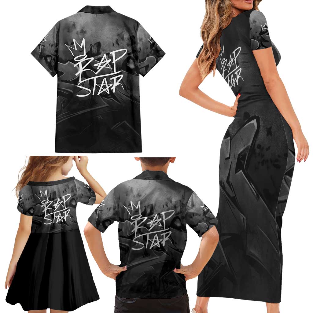Rap Star Streetwear Family Matching Short Sleeve Bodycon Dress and Hawaiian Shirt with Graffiti Lettering and Hip Hop - Wonder Print Shop