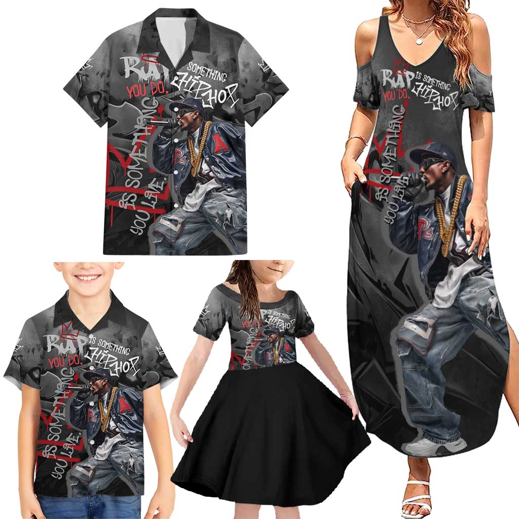 Rap Star Streetwear Family Matching Summer Maxi Dress and Hawaiian Shirt with Graffiti Lettering and Hip Hop - Wonder Print Shop