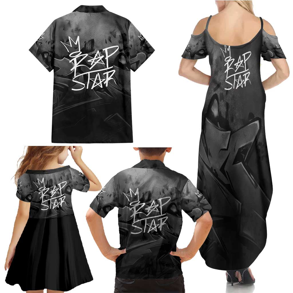 Rap Star Streetwear Family Matching Summer Maxi Dress and Hawaiian Shirt with Graffiti Lettering and Hip Hop - Wonder Print Shop