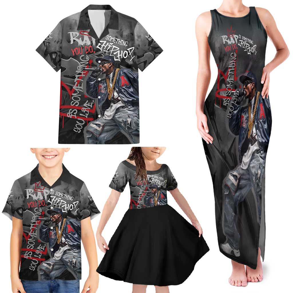 Rap Star Streetwear Family Matching Tank Maxi Dress and Hawaiian Shirt with Graffiti Lettering and Hip Hop - Wonder Print Shop