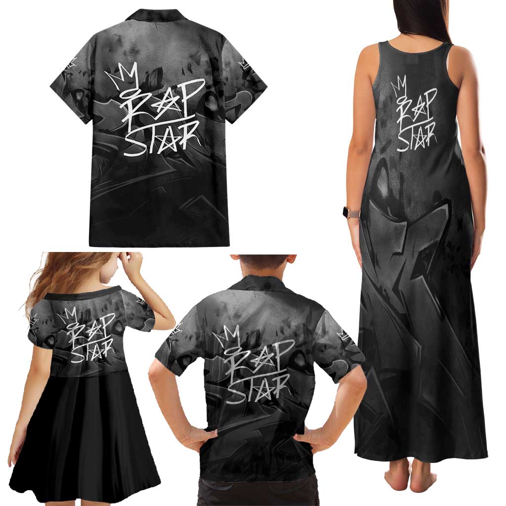 Rap Star Streetwear Family Matching Tank Maxi Dress and Hawaiian Shirt with Graffiti Lettering and Hip Hop - Wonder Print Shop