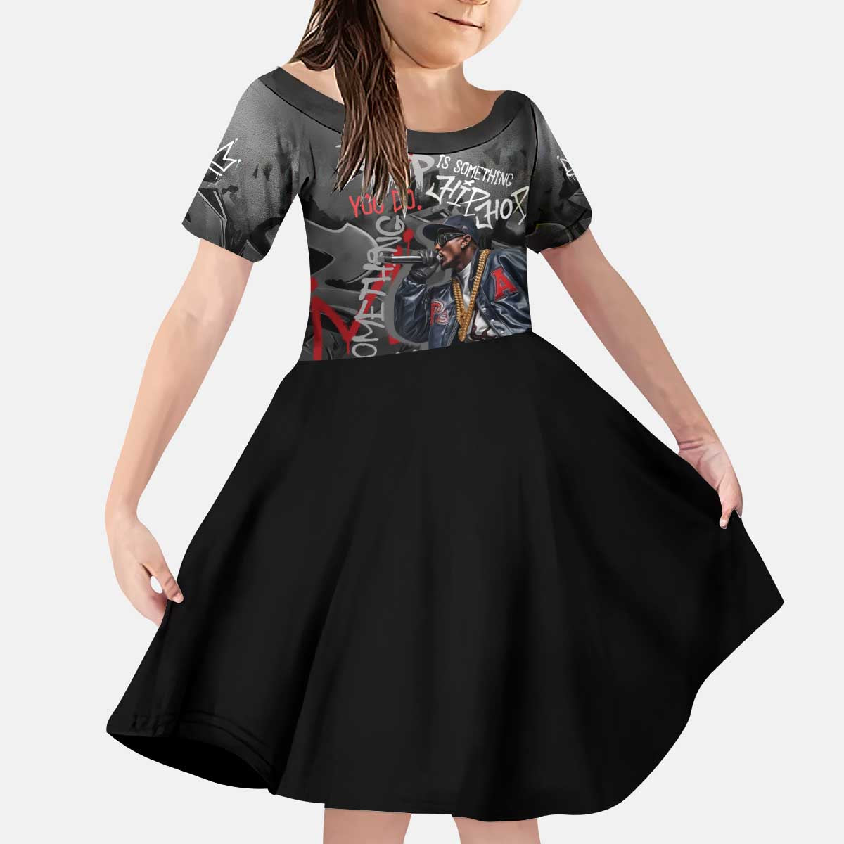 Rap Star Streetwear Kid Short Sleeve Dress with Graffiti Lettering and Hip Hop - Wonder Print Shop