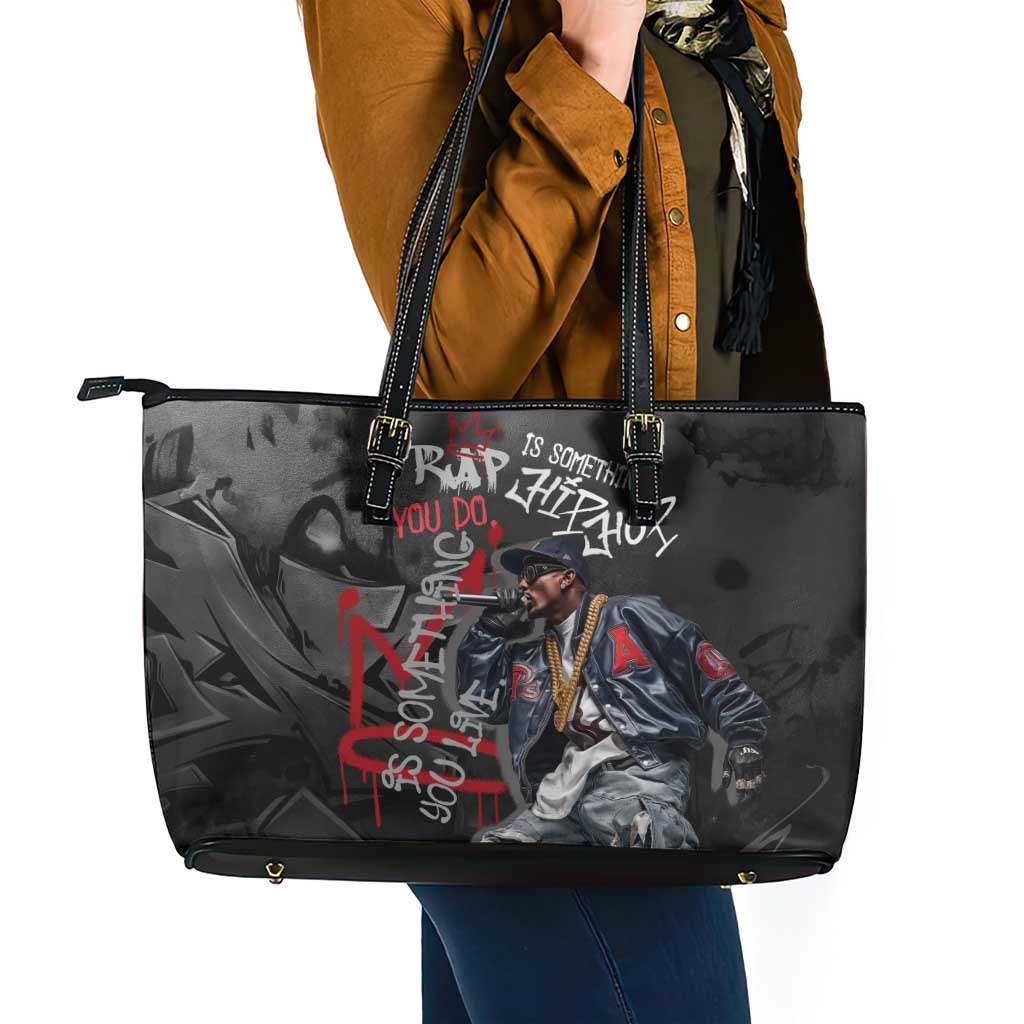 Rap Star Streetwear Leather Tote Bag with Graffiti Lettering and Hip Hop - Wonder Print Shop