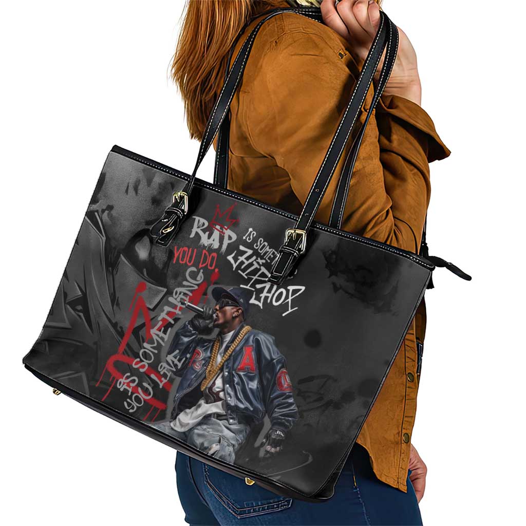 Rap Star Streetwear Leather Tote Bag with Graffiti Lettering and Hip Hop - Wonder Print Shop