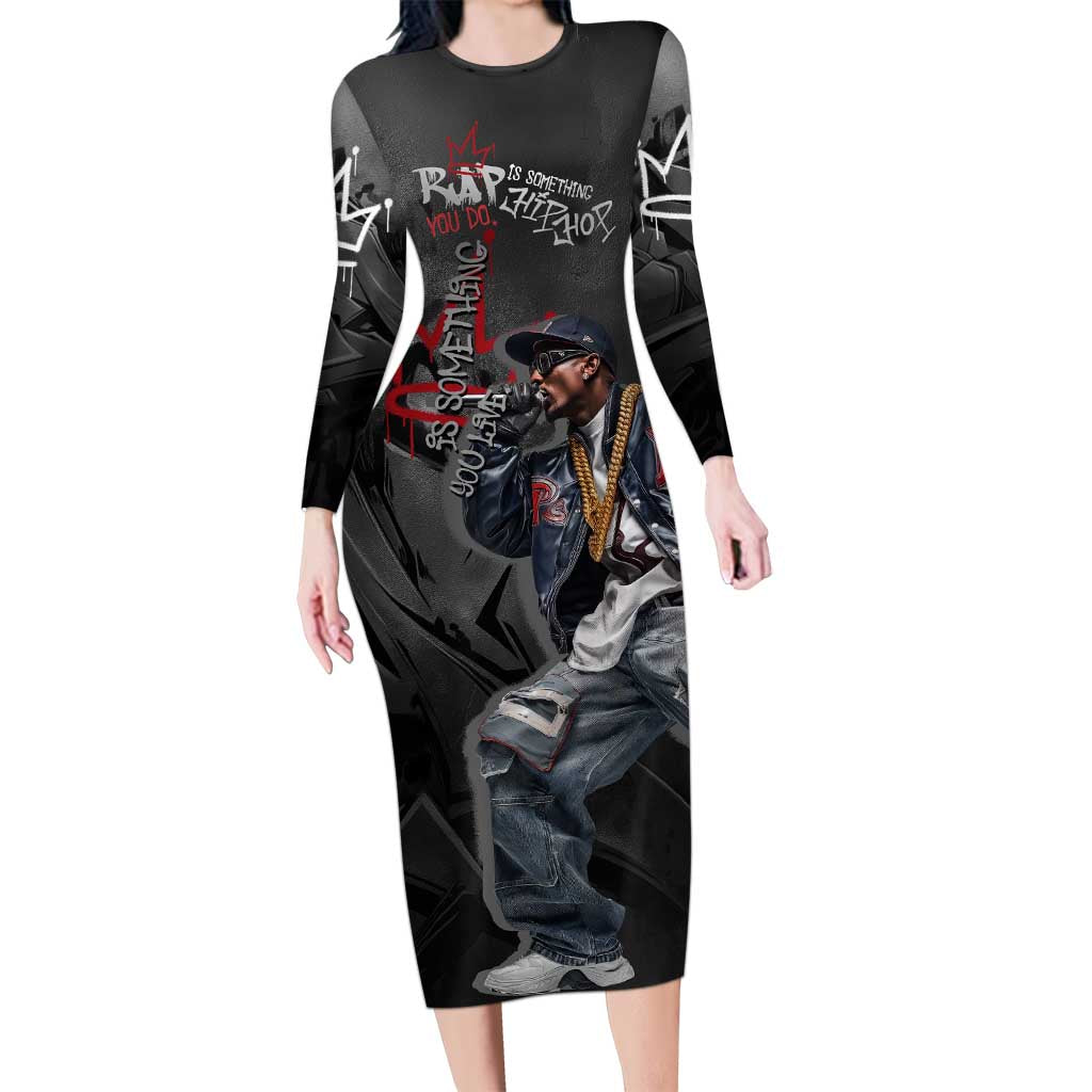 Rap Star Streetwear Long Sleeve Bodycon Dress with Graffiti Lettering and Hip Hop - Wonder Print Shop