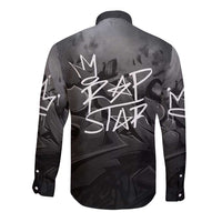 Rap Star Streetwear Long Sleeve Button Shirt with Graffiti Lettering and Hip Hop - Wonder Print Shop